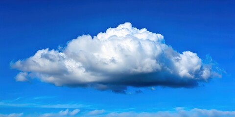 A lone cumulus cloud drifts lazily across a brilliant blue sky with just a few wisps of stratus layering underneath, creating a layered effect, weather conditions , stratus cloud
