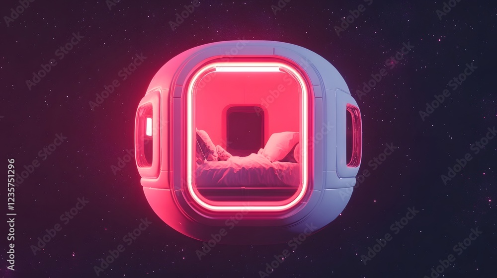 Poster futuristic floating office pod in outer space symbolizing remote work without boundaries