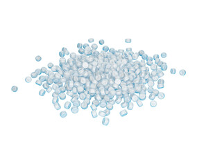 Collection Of White PVC Plastic Polymer Pellets Or Beads Isolated On Blue 3d Illustration