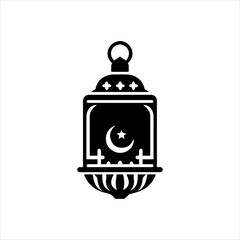 Ramadan lantern with moon and star silhouette icon vector illustration design on white background.