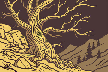  Intricate wood grain texture, golden fluid patterns, organic swirling forms, twisted driftwood, dark rocky background, dramatic lighting, high contrast, macro photography, nature abstract, earthy ton