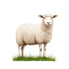 Obraz premium A standing sheep on green grass.