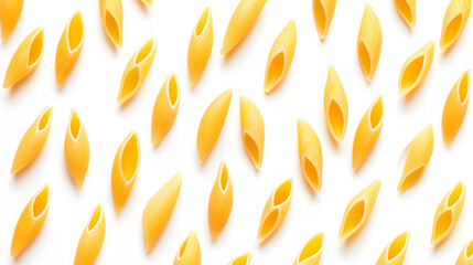Scattered pasta on white background.