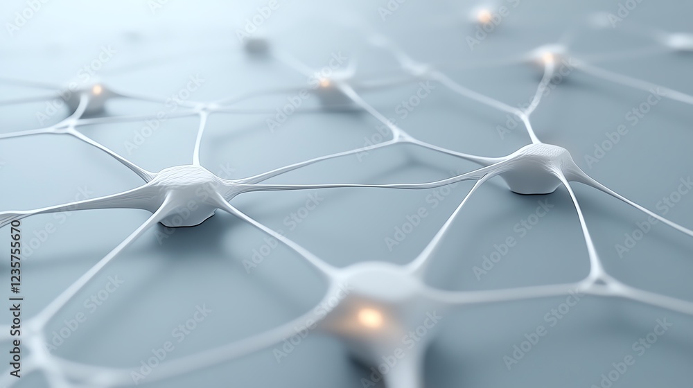 Poster abstract network with interconnected nodes, representing technology and communication.