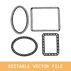 Round rope curve symbol set. Different thickness circular ropes set for decoration