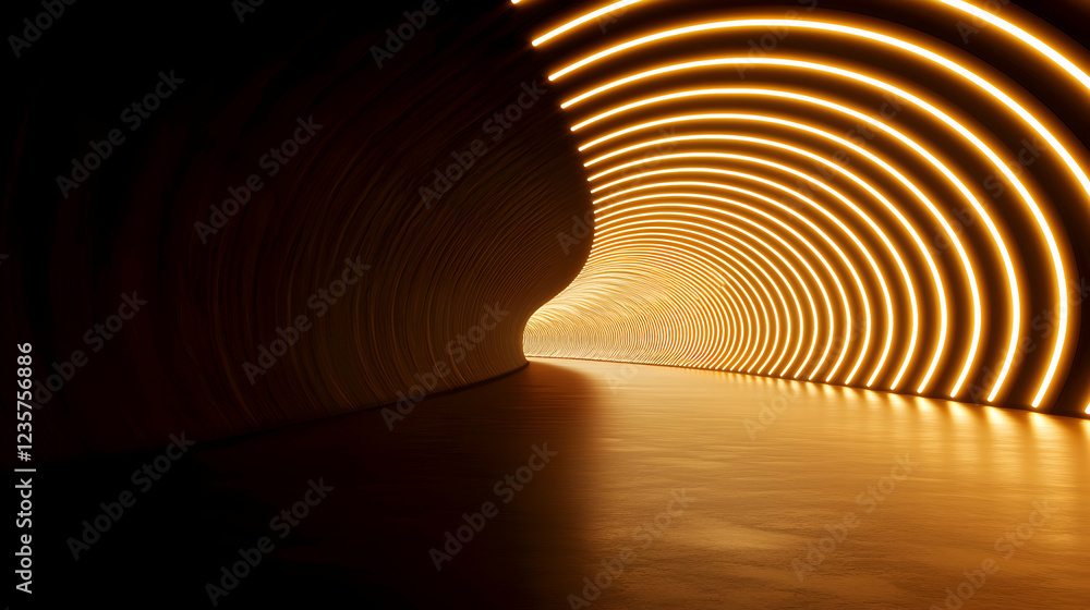 Aufkleber a captivating view of a tunnel illuminated with warm golden lights, creating a sense of depth and my