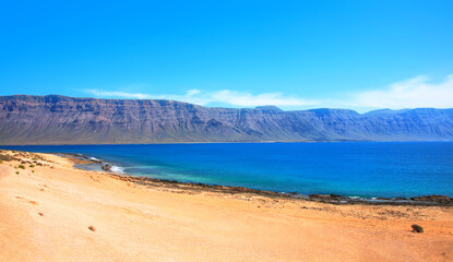Mountain range of the Famara cliffs, Risco de Famara, Island Lanzarote, Canary Islands, Spain, Europe.