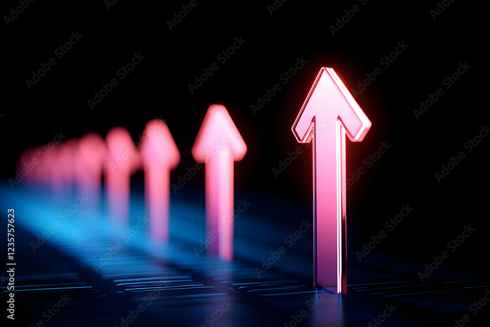 Poster dynamic neon arrows pointed upwards symbolize progress, innovation, and future growth. ideal for con