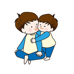 お兄ちゃんに抱きつく弟　仲良し