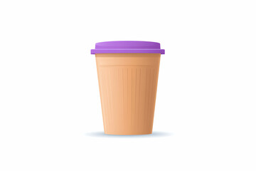 A stylish disposable coffee cup with a purple lid, ideal for showcasing modern beverage designs. Perfect for advertising, cafes, or emphasizing eco-friendly choices.