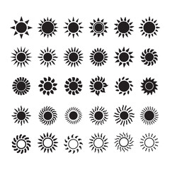 Diverse Black and White Sun Icons for Design Projects 