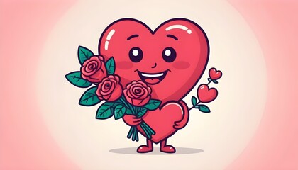 Heart-shape Character Holding Flower Valentine&rsquo;s Day Wedding Anniversary