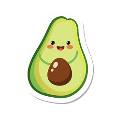 Cute avocado sticker with kawaii face, cartoon style