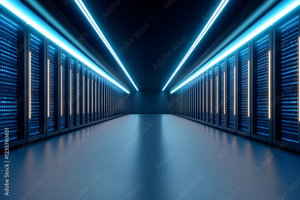 Aufkleber a futuristic data center showcasing rows of servers illuminated by blue lighting. the sleek design e