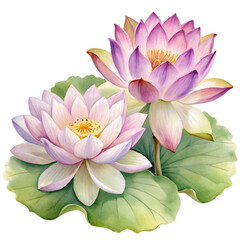 blossom lotus green leave watercolor painting illustration no background png landscape