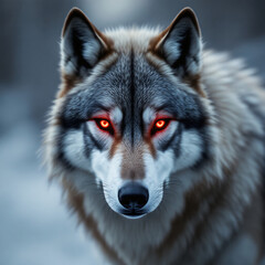 Obraz premium Fierce Wolf with Glowing Red Eyes Close Up