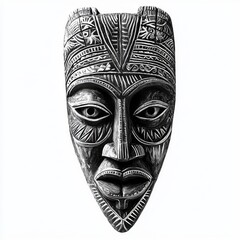 Intricate Black and White Tribal Mask with Traditional Patterns and Detailed Features for Cultural Art Collection