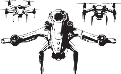 Set FPV Drone. Hand drawn vector illustration	