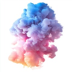 Fototapeta premium Vibrant Swirling Smoke Cloud with Gradient Hues of Blue, Pink, and Purple on a Clean White Background