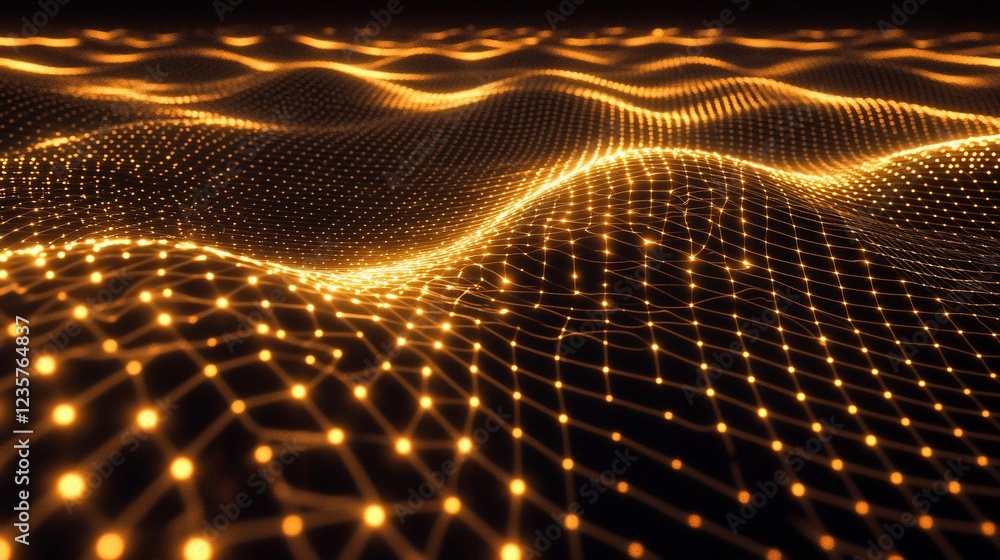 Poster Abstract orange network structure on a dark background showcasing a 3D design