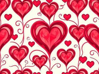 Hearts red and white pattern. Cute vector seamless background. heart shapes symbol of love and Valentines Day February 14 celebration. Romantic pattern design