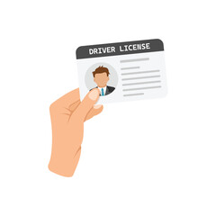 Hand holding driver license icon in flat style. Id card vector illustration on isolated background. Person document sign business concept.