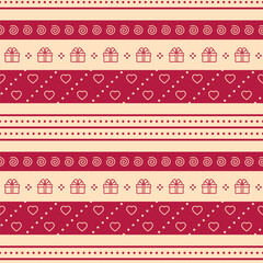 Valentine background. Seamless pattern with hearts ant presents. Retro romantic pink texture. Love print for wrapping paper. Vintage cute backdrop. Vector illustration. Girly hearted scrap design