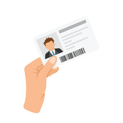 Hand holding driver license icon in flat style. Identification document vector illustration on isolated background. Profile card sign business concept.