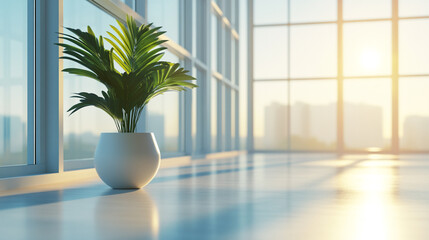 Modern Office Plant Potted Palm Minimalist Sunlight Room Design Interior Home View Green White Space