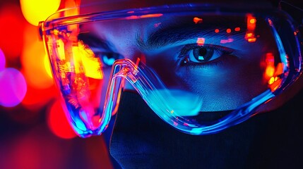 Cyberpunk Man Goggles Neon Lights