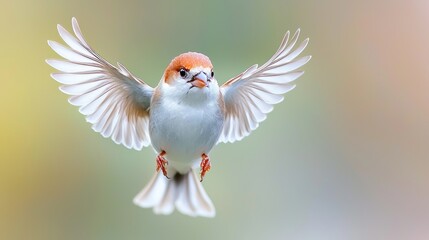 Bird in flight, wings spread, soft background, nature scene, wildlife photography