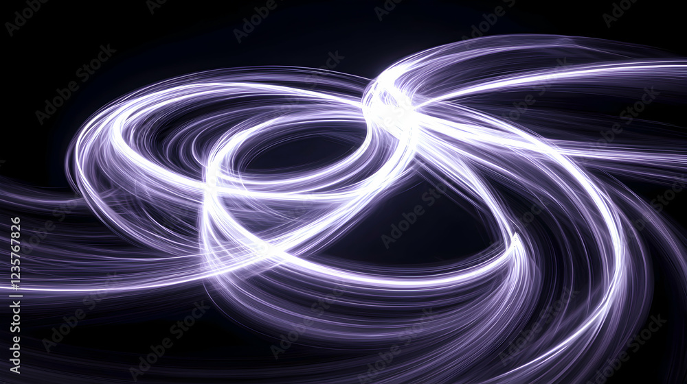 Poster a mesmerizing swirl of luminous purple light on a dark background, creating an ethereal and dynamic 