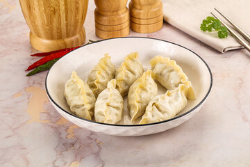 Japanese steamed Gyoza stuffed dumplings