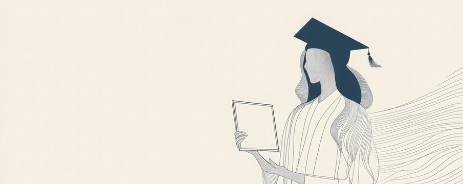 A minimalist illustration of a graduate holding a diploma, adorned with a graduation cap, symbolizing achievement and education.
