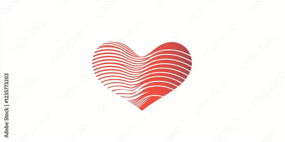 Aufkleber abstract red heart shape with wavy lines romantic graphic design element