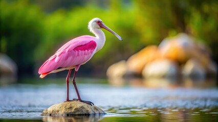 Elegant Pink Bird Perched on a Rock, serene, bird,  serene, bird, isolated, wildlife