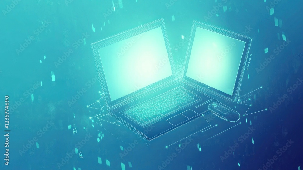 Poster laptop and tablet digital network connection visualization