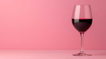 Elegant Glass of Red Wine on Pink Background Minimalist Drink Concept