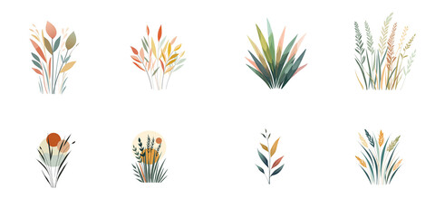 Set Icon plant, flower, leaf vector. PNG transparent background.
