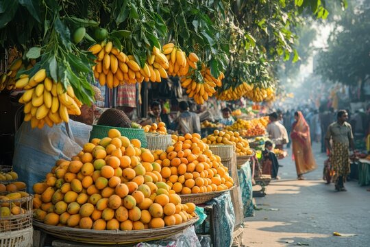 Sunlit mango market street