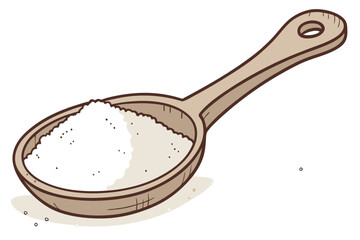 Wooden spoon, white powder, flour, baking ingredient, culinary utensil, rustic kitchen, close-up photography, isolated on white background, soft lighting, high detail, minimalist composition, cooking 