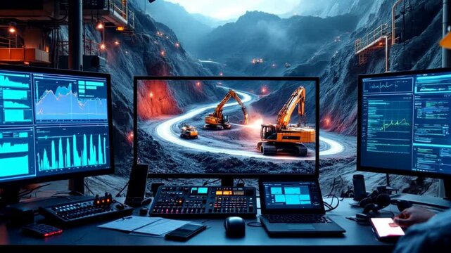 Digital control center in mine overseeing real-time data for optimized operations of mining technology.
