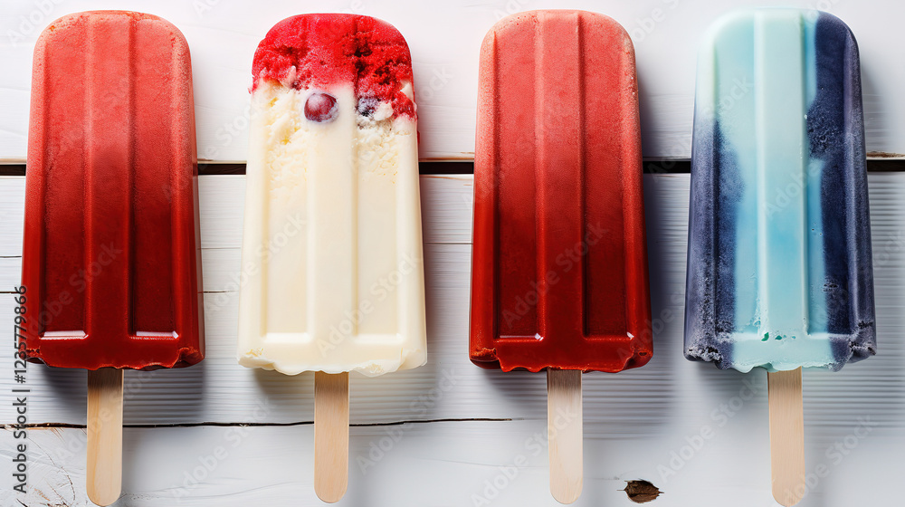 Poster gorgeous row of colorful ice pops with a white background