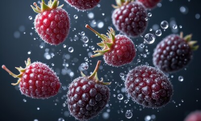 Fresh berries splashing in water