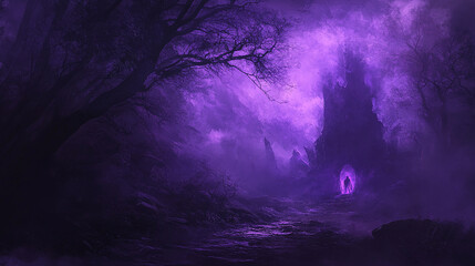 A dark and eerie background with swirling purple mist