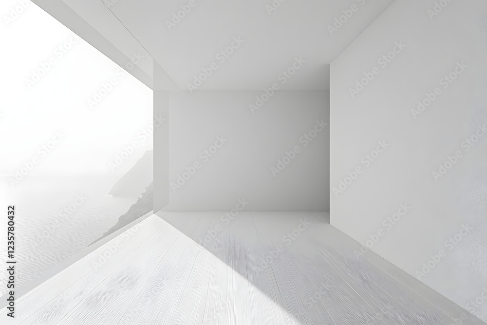 Poster white room with ocean view rendering