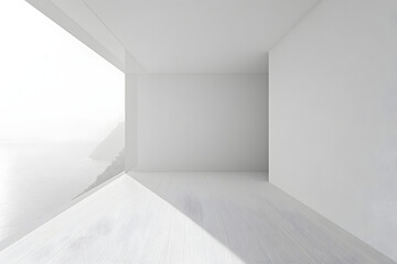 Obraz premium White Room with Ocean View Rendering