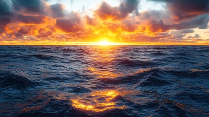 Fototapeta premium Ocean sunset fiery cloudscape