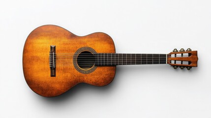An acoustic guitar with a wooden finish, ideal for music lovers, isolated on a transparent or white background.