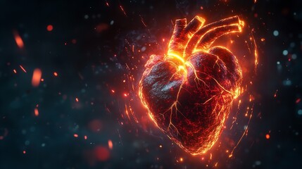 Fiery Heart in the Cosmos: A blazing heart, engulfed in flames, floats amidst a cosmic backdrop of nebulae and stars. The image evokes passion, intensity, and the boundless energy of life itself
